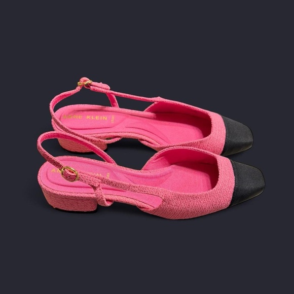 anne klein pink & black tweed sling back workwear/office heels! - Picture 2 of 5